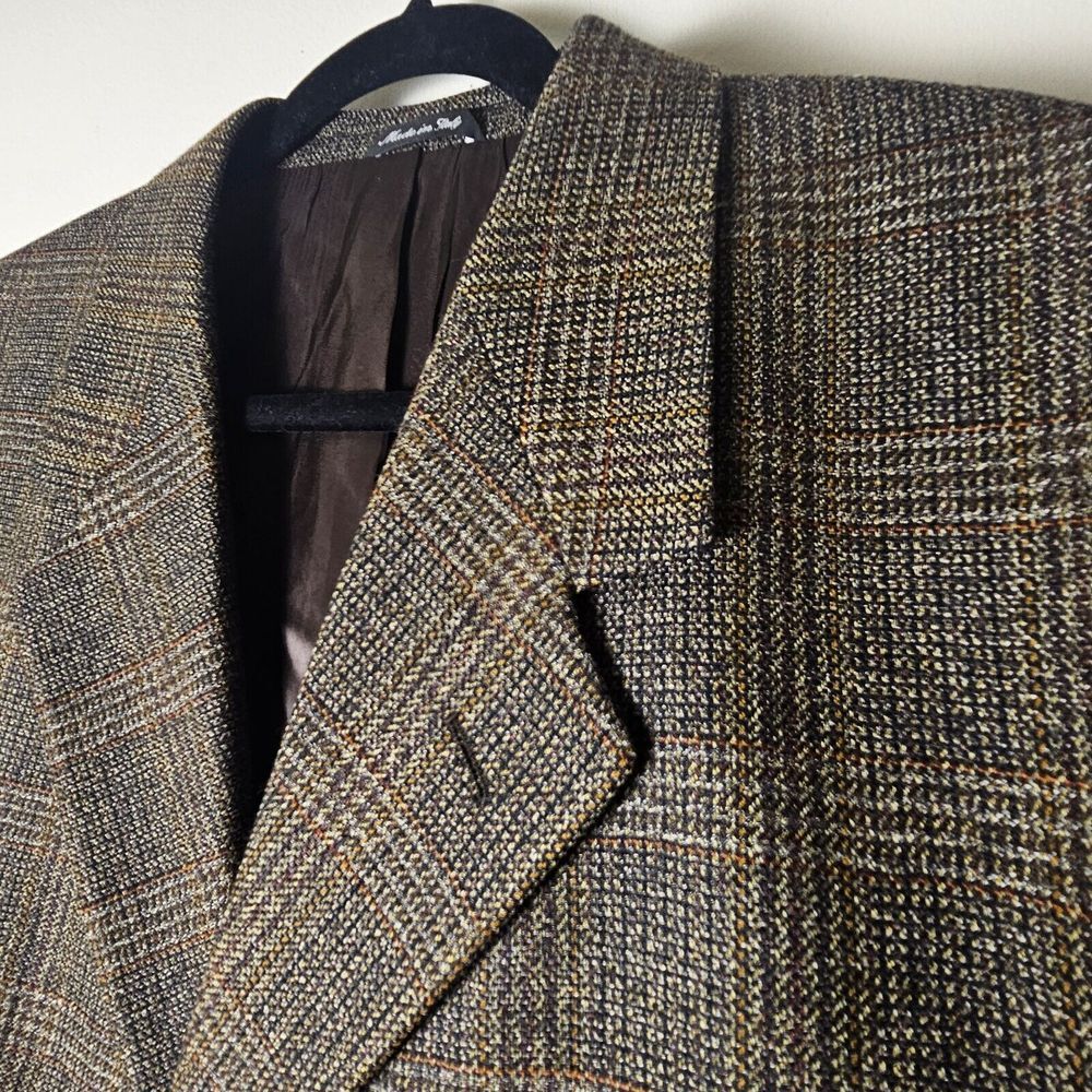 Vito Rufolo Sport Coat Jacket 100% Wool 42R Made in Italy Brown Windowpane Plaid - Picture 3 of 11